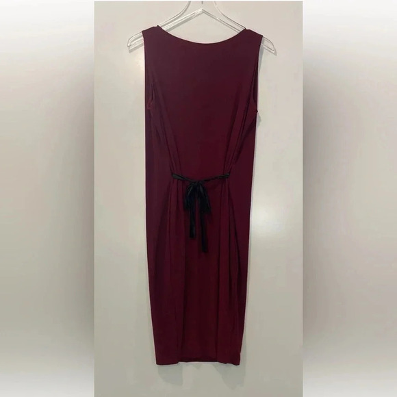 Norma‎ Kamali Burgundy Jersey Knit Tie Waist Dress Womens Size Large (509) - Picture 4 of 7